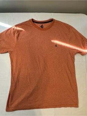 Volcom Orange Striped Crew Neck Tee